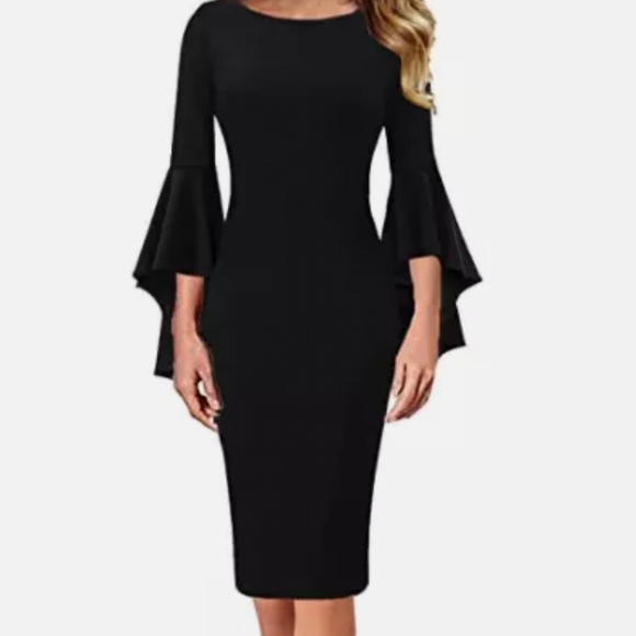 VFSHOW Dresses & Skirts - VFSHOW Womens Ruffle Bell Sleeves Cocktail Party Bodycon Pencil Sheath D…